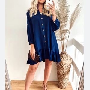 New🌿Navy Ruffle Hem Knit Dress